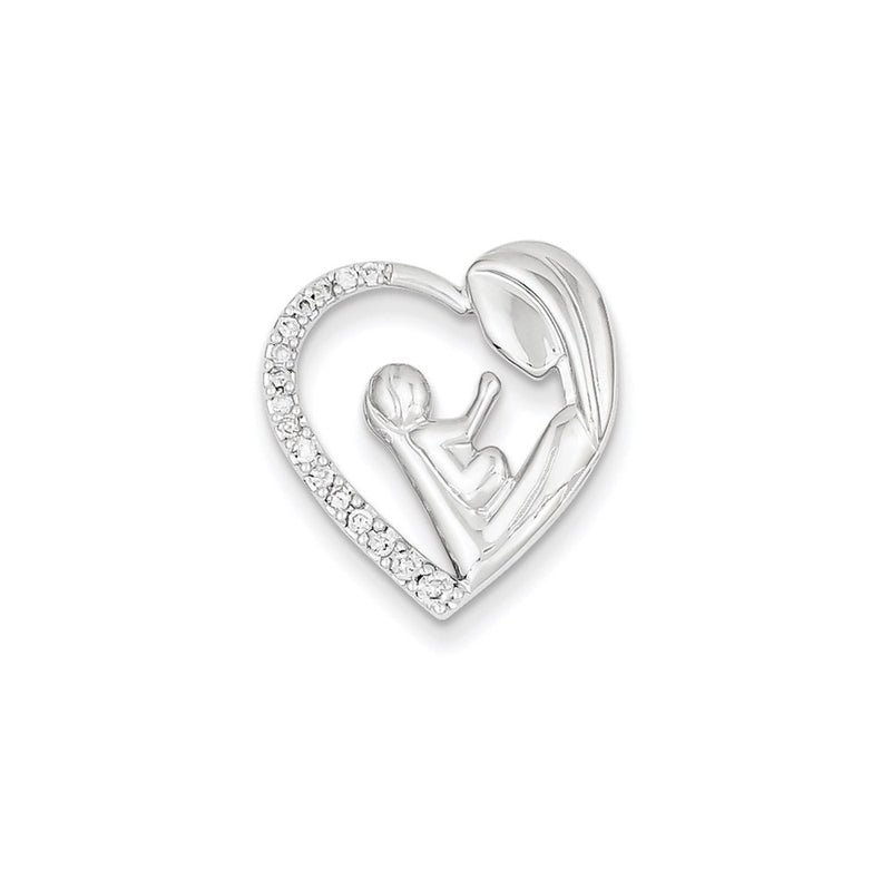 14k White Gold Mother and Baby Real Diamond Heart Slide