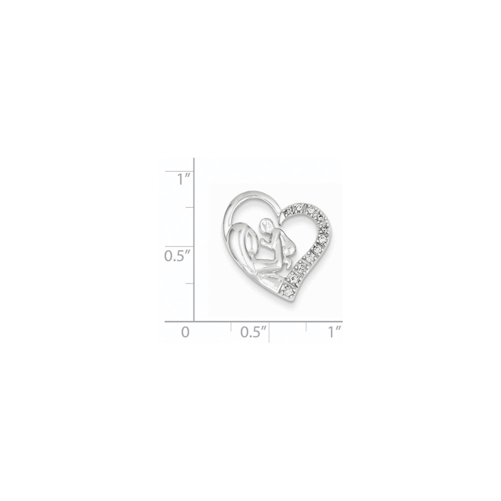 14k White Gold Mother and Baby Real Diamond Heart