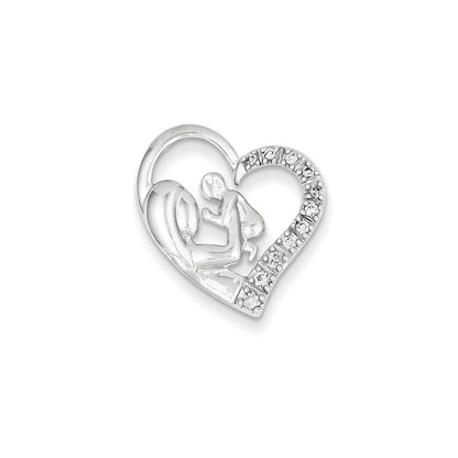 14k White Gold Mother and Baby Real Diamond Heart