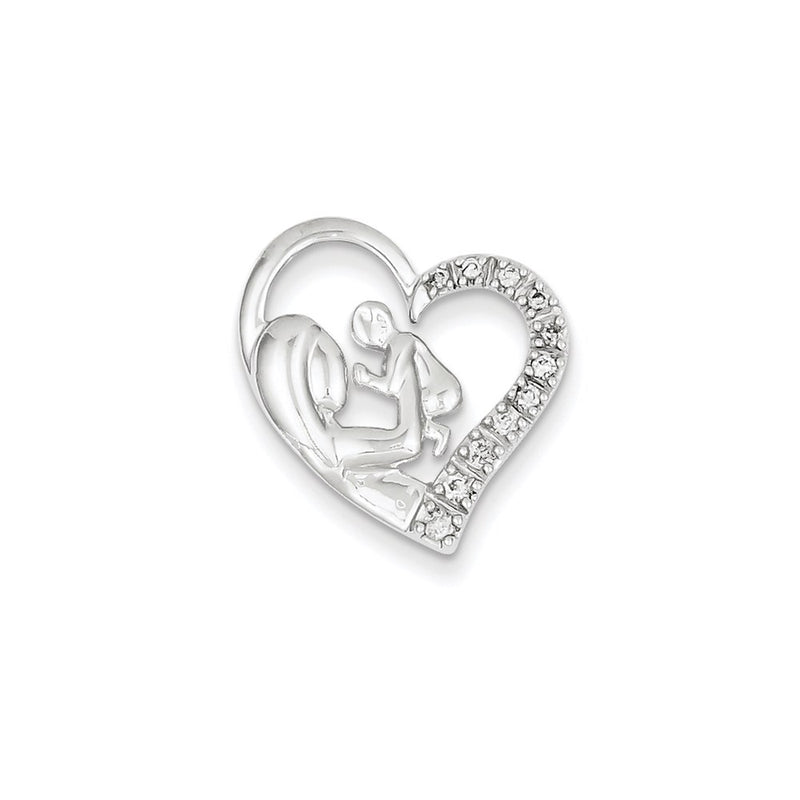 14k White Gold Mother and Baby Real Diamond Heart