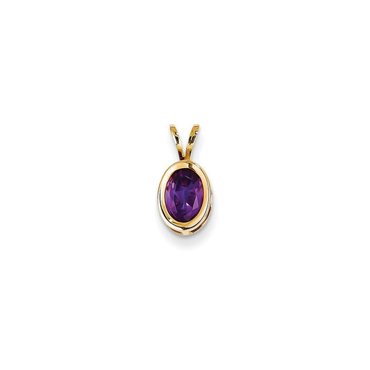 14K Yellow Gold 7x5mm Oval Amethyst bezel pendant