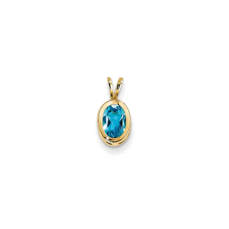 14K Yellow Gold Blue Topaz Real Diamond bezel pendant