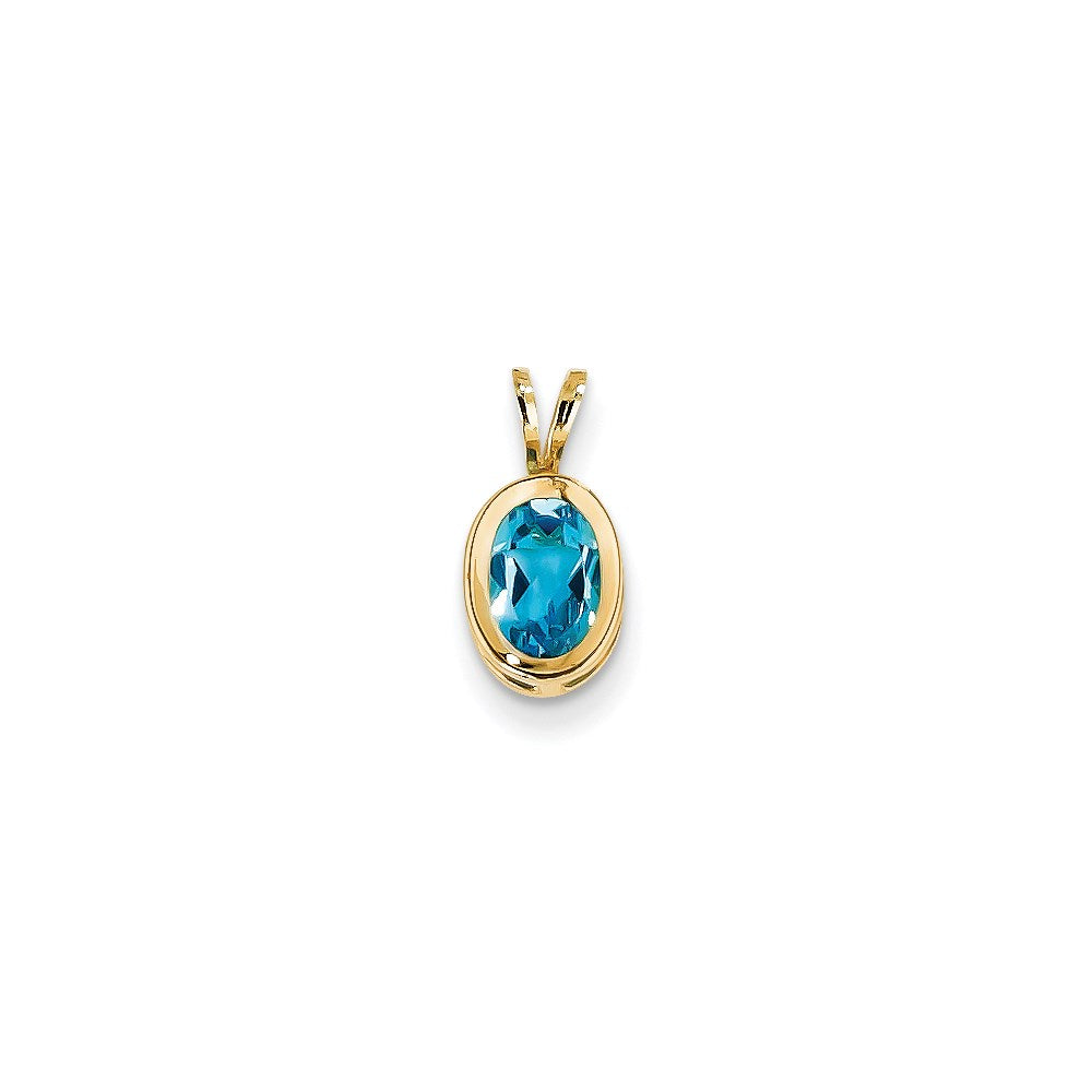 14K Yellow Gold 7x5mm Oval Blue Topaz Checker bezel pendant