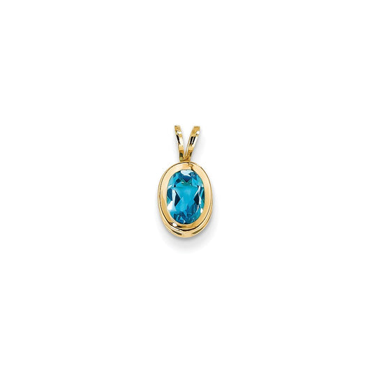 14K Yellow Gold 7x5mm Oval Blue Topaz Checker bezel pendant