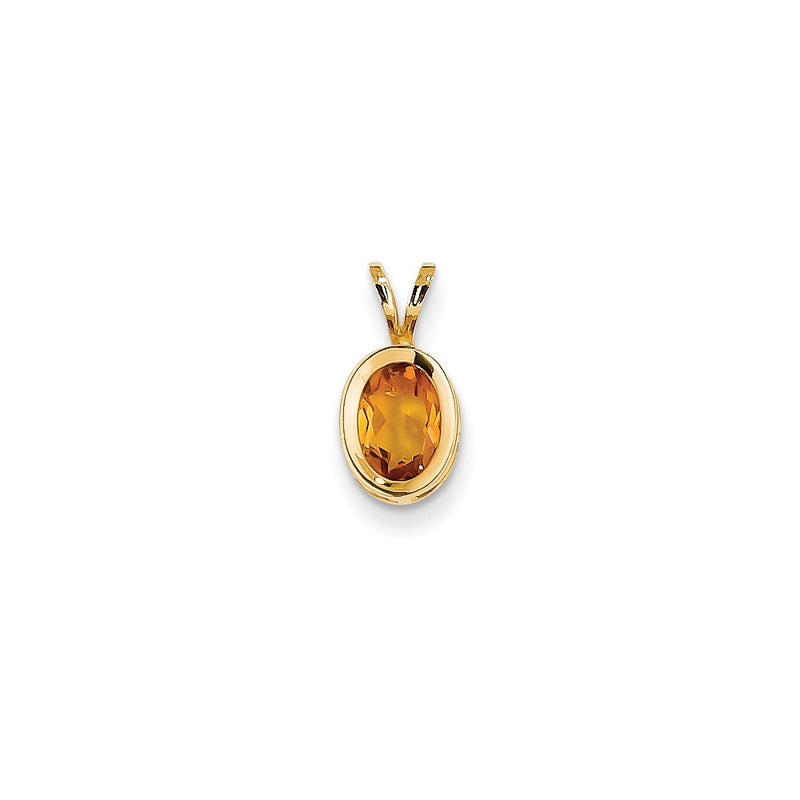 14K Yellow Gold 7x5mm Oval Citrine Checker bezel pendant
