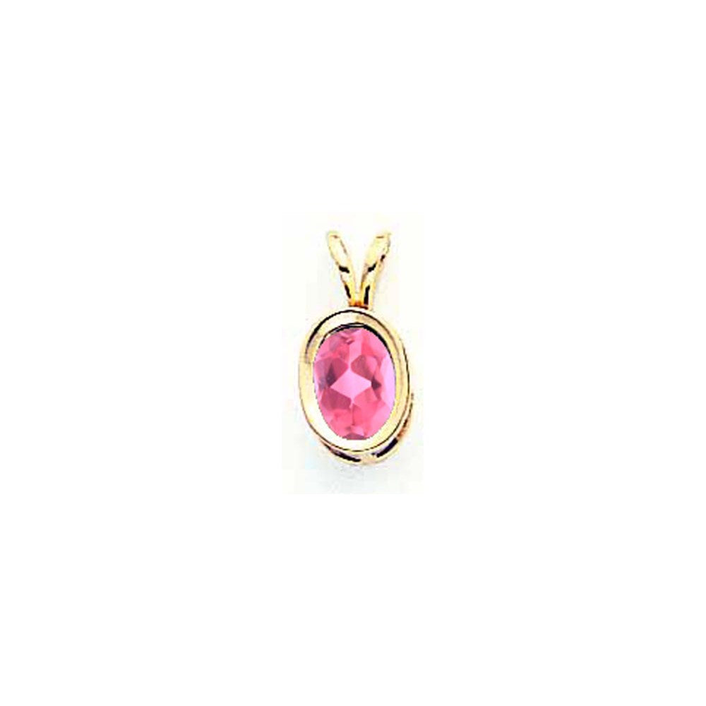 14k Yellow Gold 7x5mm Oval Pink Tourmaline bezel pendant