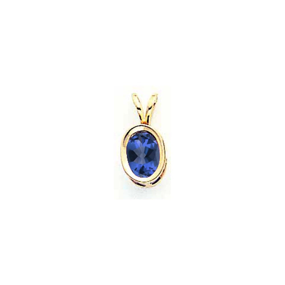 14K Yellow Gold 7x5mm Oval Sapphire bezel pendant