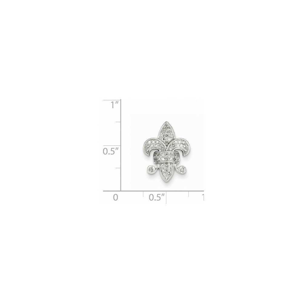 14k White Gold Real Diamond Fleur De Lis Chain Slide