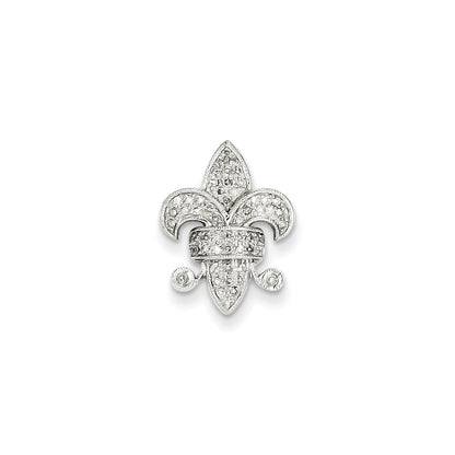 14k White Gold Real Diamond Fleur De Lis Chain Slide