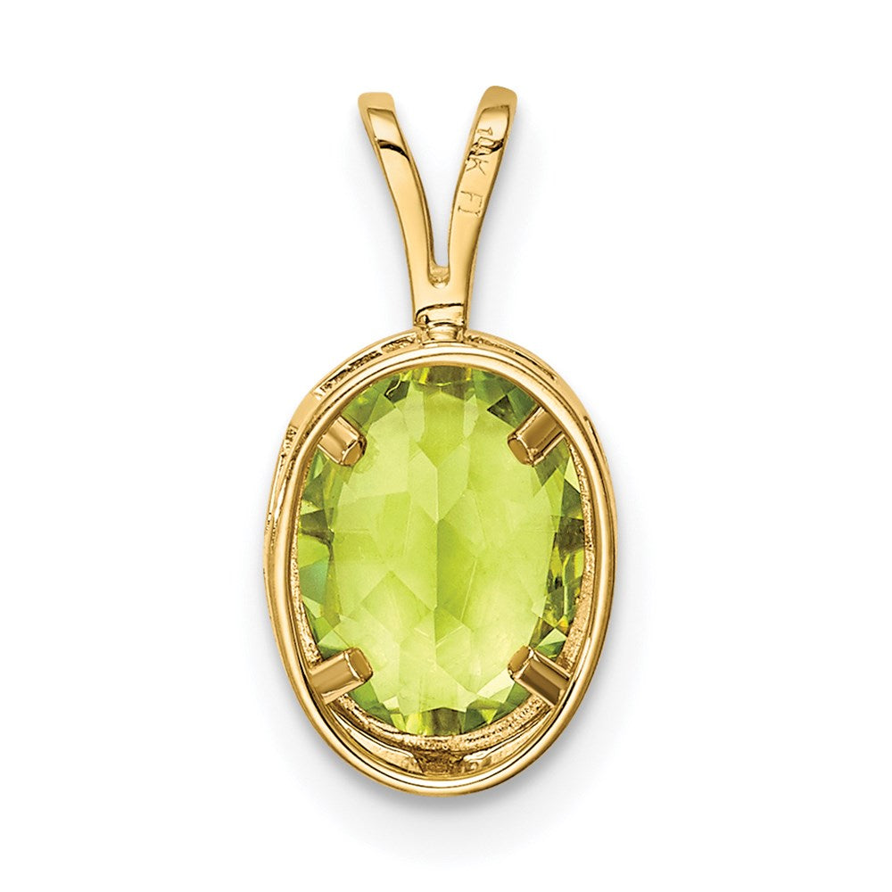 14K Yellow Gold 8x6mm Oval Peridot bezel pendant