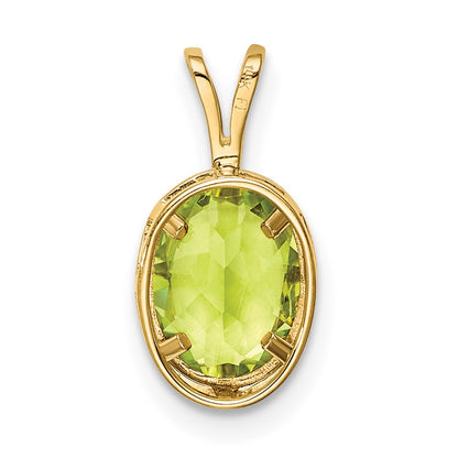 14K Yellow Gold 8x6mm Oval Peridot bezel pendant