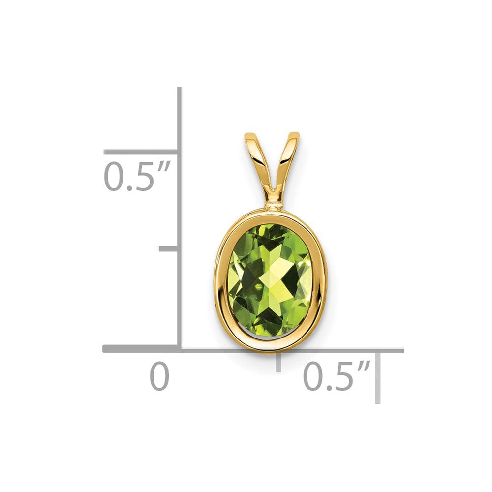 14K Yellow Gold 8x6mm Oval Peridot bezel pendant