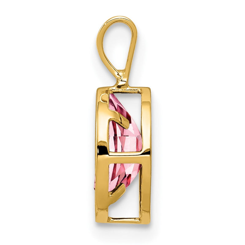 14k Yellow Gold 8x6mm Oval Pink Tourmaline bezel pendant