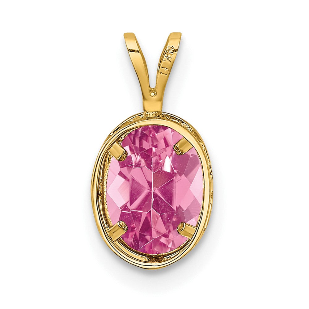 14k Yellow Gold 8x6mm Oval Pink Tourmaline bezel pendant