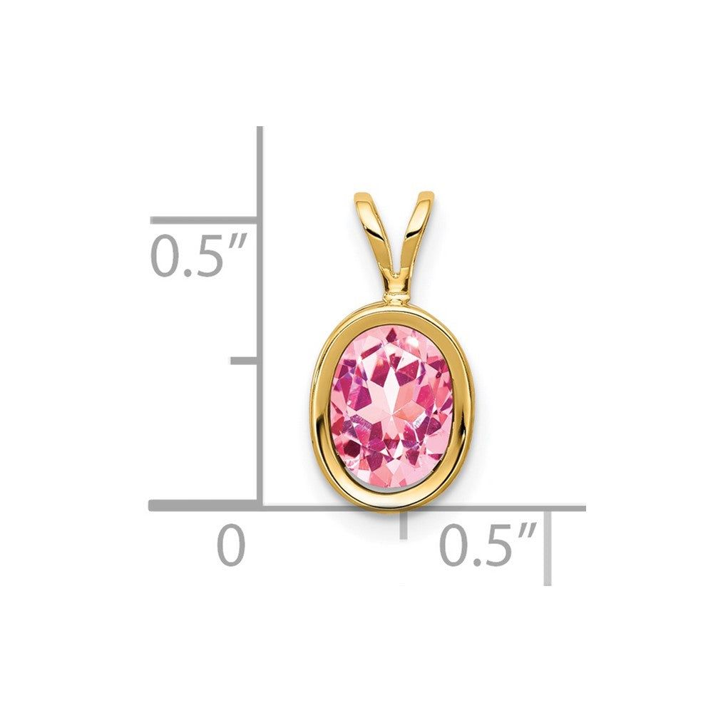 14k Yellow Gold 8x6mm Oval Pink Tourmaline bezel pendant