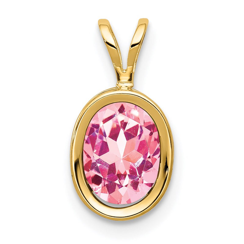 14k Yellow Gold 8x6mm Oval Pink Tourmaline bezel pendant