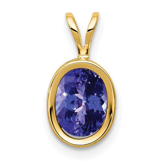 14k Yellow Gold 8x6mm Oval Tanzanite bezel pendant