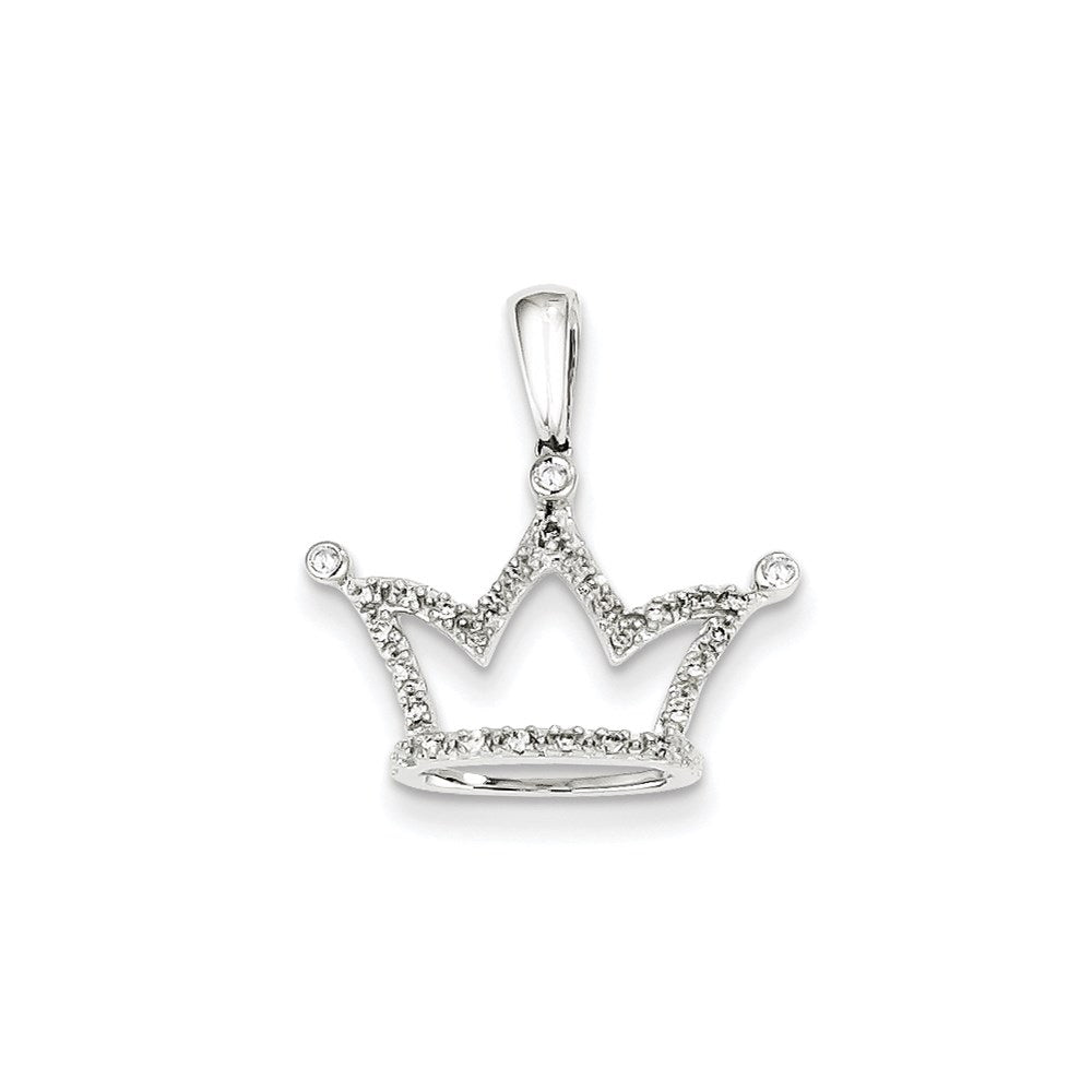 14k White Gold Real Diamond Crown Pendant