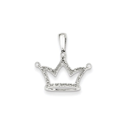 14k White Gold Real Diamond Crown Pendant