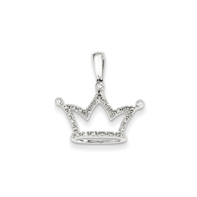 14k White Gold Real Diamond Crown Pendant