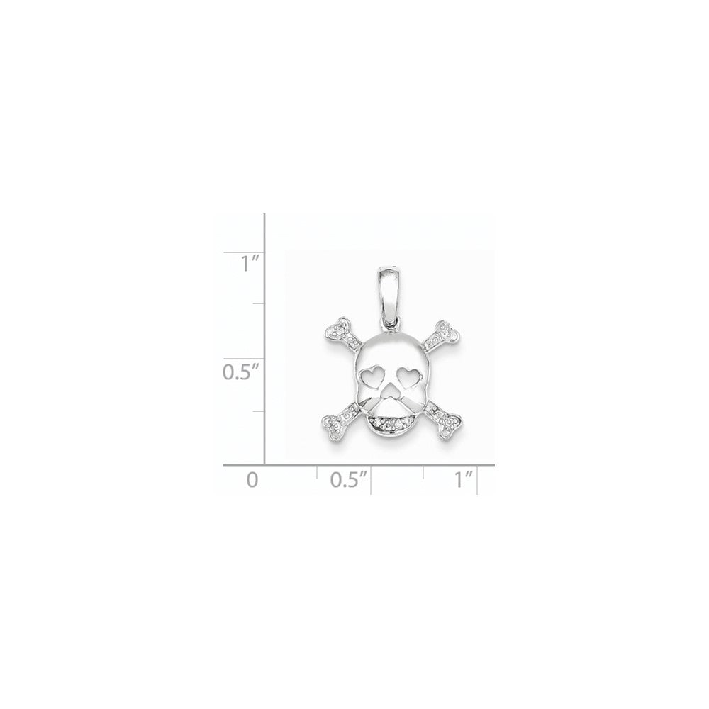14k White Gold Real Diamond Skull & Bones Pendant