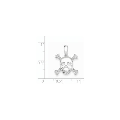 14k White Gold Real Diamond Skull & Bones Pendant
