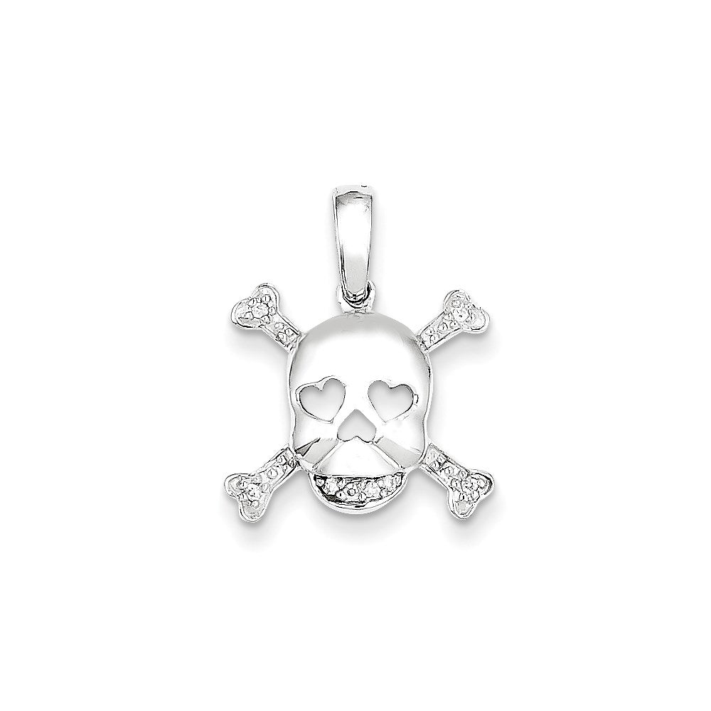 14k White Gold Real Diamond Skull & Bones Pendant