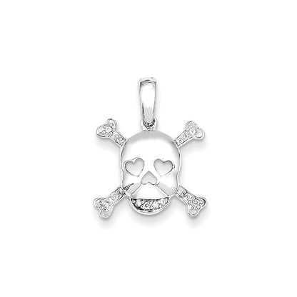 14k White Gold Real Diamond Skull & Bones Pendant