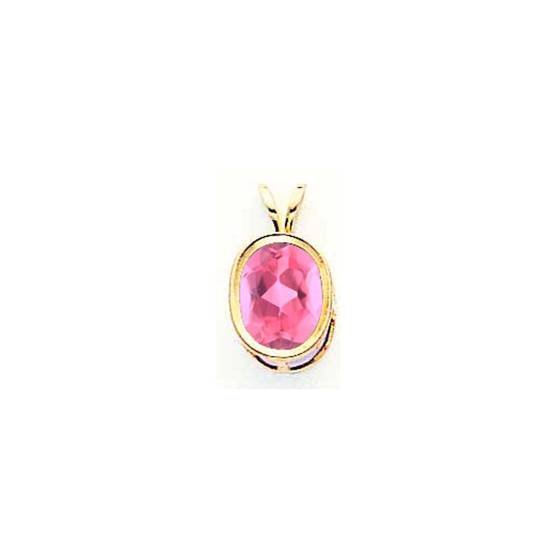14k Yellow Gold 9x7mm Oval Pink Tourmaline bezel pendant