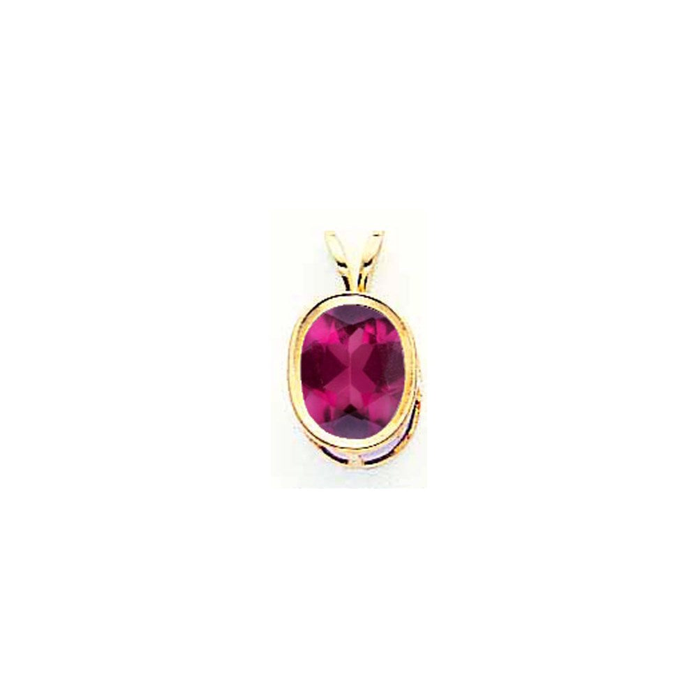14k Yellow Gold 9x7mm Oval Rhodolite Garnet bezel pendant