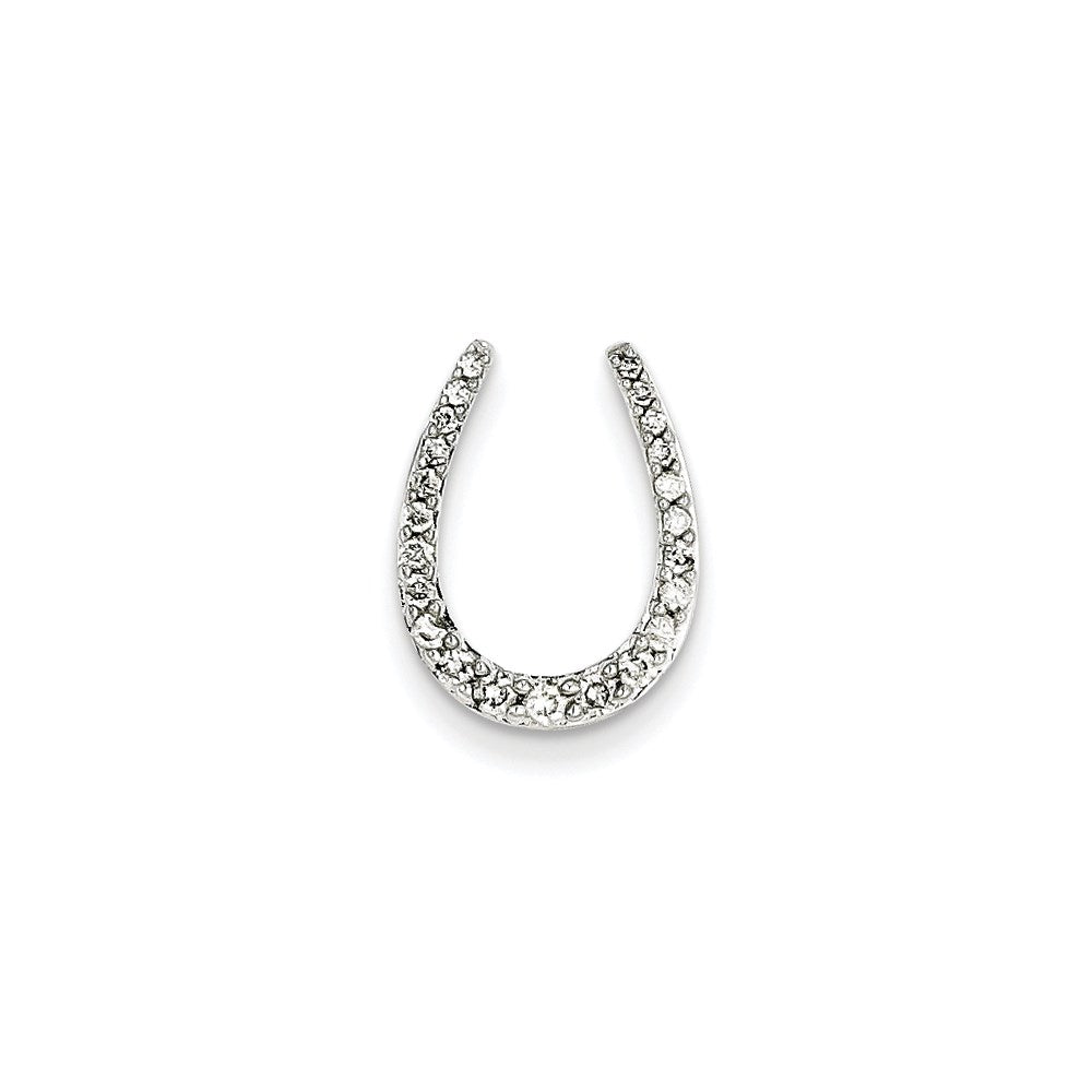 14k White Gold Real Diamond Horseshoe Chain Slide