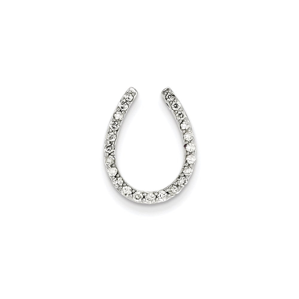 14k White Gold Real Diamond Horseshoe Chain Slide