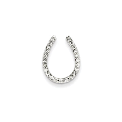 14k White Gold Real Diamond Horseshoe Chain Slide