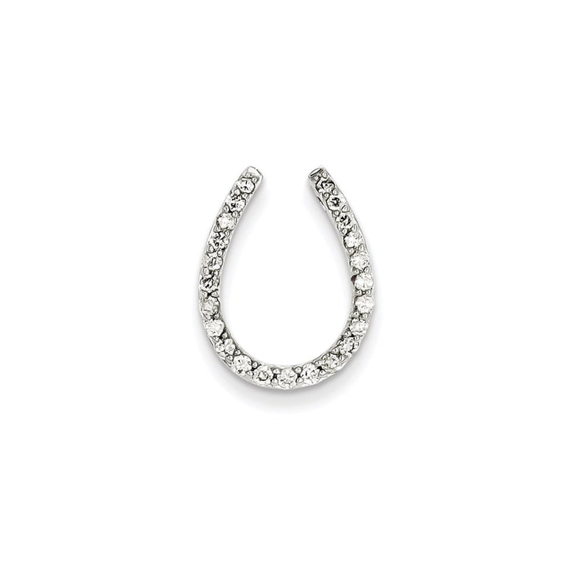 14k White Gold Real Diamond Horseshoe Chain Slide