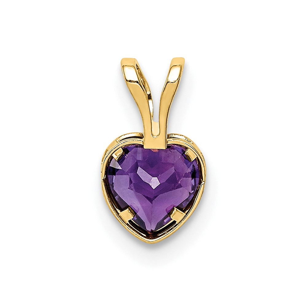 14K Yellow Gold 5mm Heart Amethyst bezel pendant