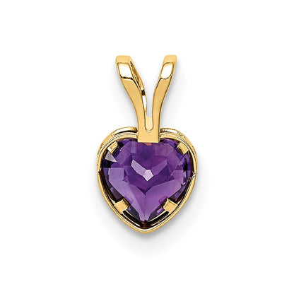 14K Yellow Gold 5mm Heart Amethyst bezel pendant