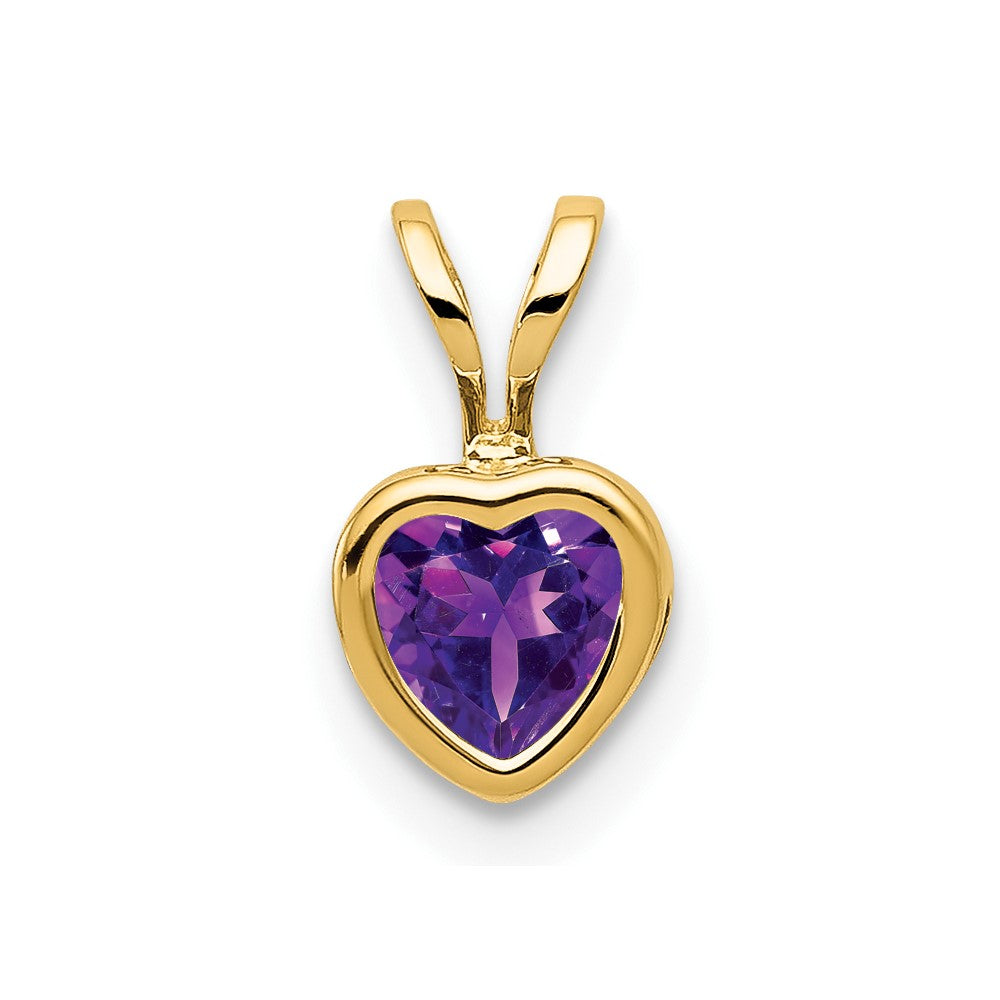 14K Yellow Gold 5mm Heart Amethyst bezel pendant
