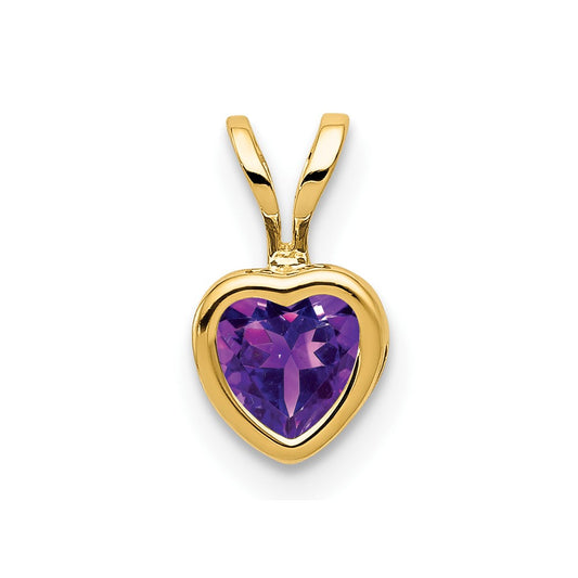 14K Yellow Gold 5mm Heart Amethyst bezel pendant