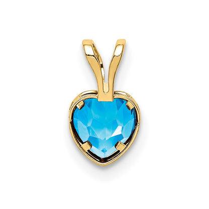 14K Yellow Gold 5mm Heart Blue Topaz Bezel Pendant