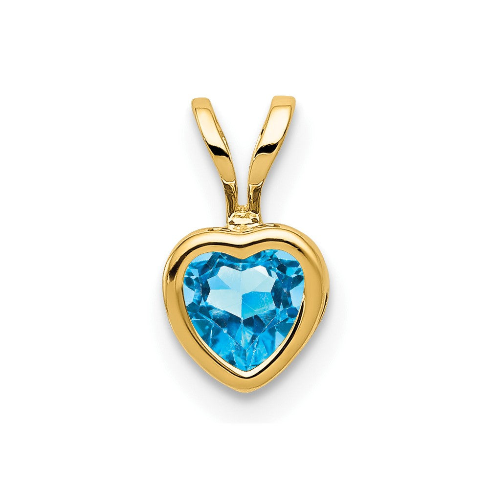 14K Yellow Gold 5mm Heart Blue Topaz Bezel Pendant