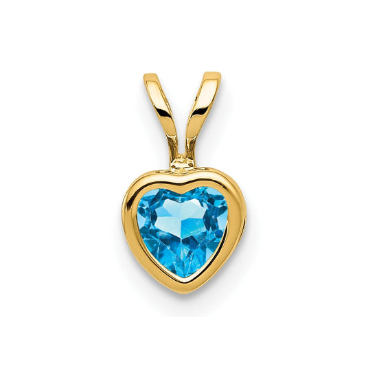 14K Yellow Gold 5mm Heart Blue Topaz Bezel Pendant