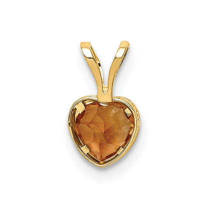 14K Yellow Gold 5mm Heart Citrine bezel pendant