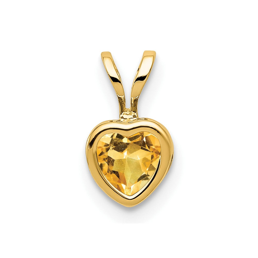 14K Yellow Gold 5mm Heart Citrine bezel pendant