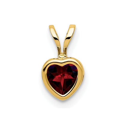 14K Yellow Gold 5mm Heart Garnet bezel pendant