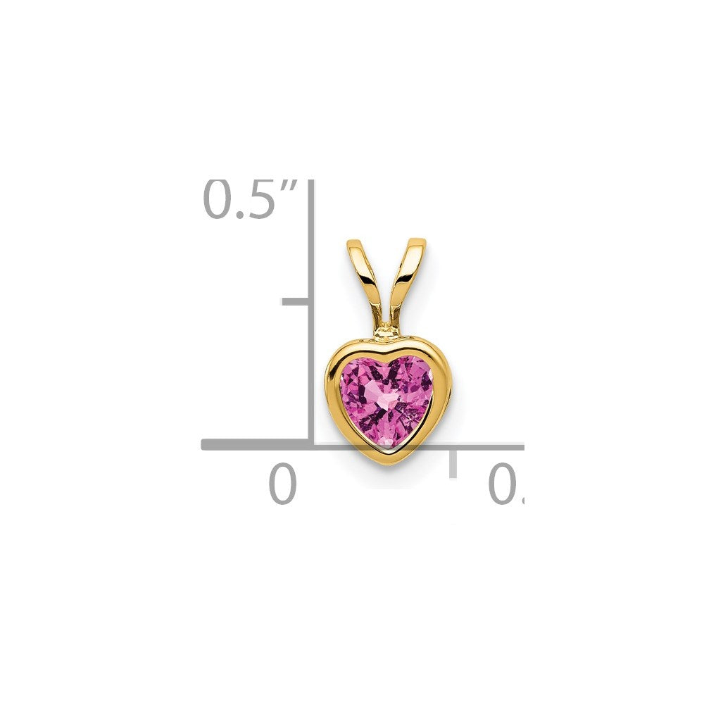 14k 5mm Heart Simulated Pink Sapphire bezel Pendant