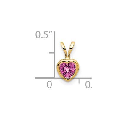 14k 5mm Heart Simulated Pink Sapphire bezel Pendant
