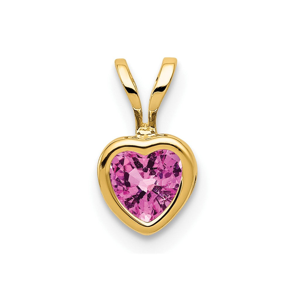 14k 5mm Heart Simulated Pink Sapphire bezel Pendant