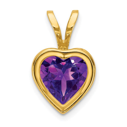 14K Yellow Gold 6mm Heart Amethyst Bezel Pendant
