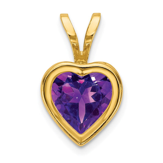 14K Yellow Gold 6mm Heart Amethyst Bezel Pendant