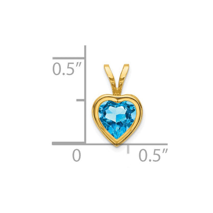 14K Yellow Gold 6mm Heart Blue Topaz bezel pendant
